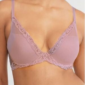 Natori Feathers Rose Pink Lace Plunge Underwire Bra Size 34D